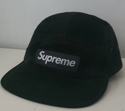 Gorra de campamento de gamuza SS18 Supreme de cuero negro con logotipo de caja Foto 1 de 4