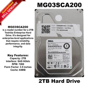 Toshiba MG03SCA200 2TB 7200 RPM 64MB Cache SAS 6Gb/s 3.5" Internal Hard Drive - Picture 1 of 10