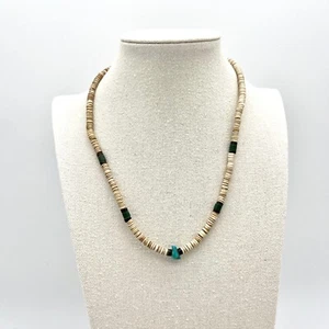 Turquoise Heishi Necklace Beaded Boho Surfer Style Beach Jewelry - Picture 1 of 5