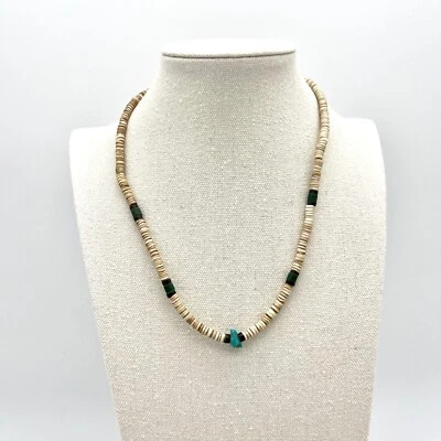 Turquoise Heishi Necklace Beaded Boho Surfer Style Beach Jewelry - Image 1 of 4