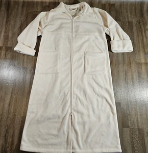 VTG LL Bean Womens Sz L Bathrobe Beige Full Zip - Picture 1 of 7