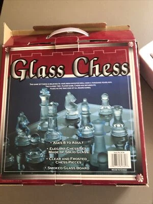 CARDINAL CHESS AND CHECKERS SET SMOKED GLASS BOARD CLEAR & FROSTED PIECES - Image 1 of 4
