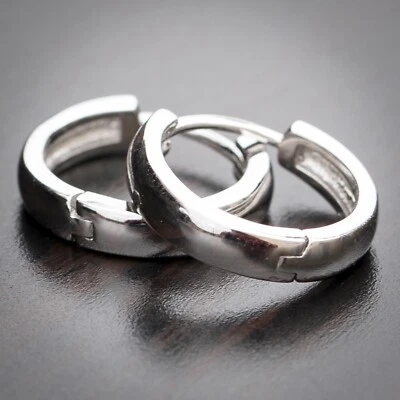 High Quality Solid Small Round Shape 925 Sterling Silver Hoop Earrings For Men - Image 1 of 4