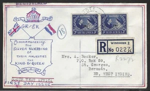 South West Africa, Scott #159 Silver Wedding Registered FDC, Hand Drawn Cachet - Picture 1 of 2