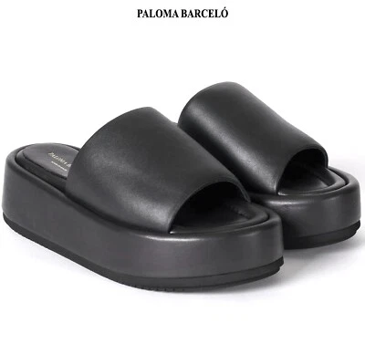 PALOMA BARCELO NIB $370 KORNELIA BLACK LEATHER PLATFORM SLIDE SANDAL. EU38/US8 - Image 1 of 4