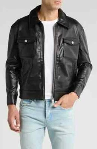 Diet Starts Monday Can’t Teach Taste Faux Leather Trucker Jacket Black Small - Picture 1 of 22