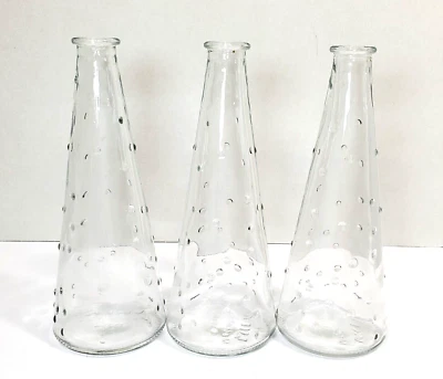 Set of 3 IKEA Emma Dafnas 7" Clear Glass Hobnail Bud Vase #15234 - Image 1 of 4