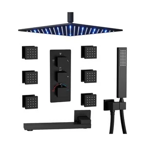 Thermostatic Shower System Black Shower System with Tub Spout, LED 12 inch Ra... - Picture 1 of 9