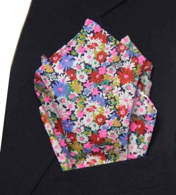 Hand Stitched Tana Lawn Cotton Pocket Square Floral Multicolor Men's - Image 1 of 4