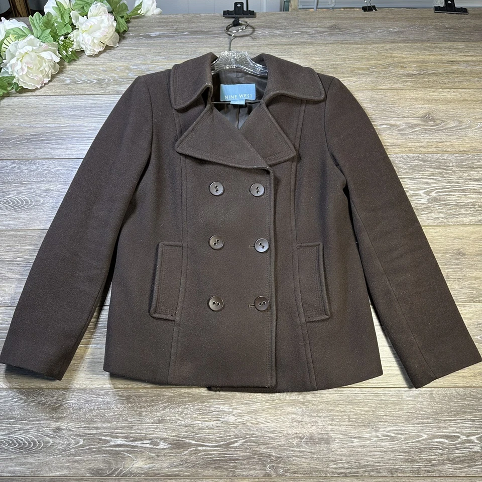 Casaco feminino Nine West tamanho pequeno 8-10 lã marrom, forrado, bolsos, jaqueta - Imagem 1 de 4