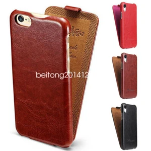 For iPhone 16 15 14 13 12 11 Pro XR SE 8 Vertical Flip Case Slim Leather Cover - Picture 1 of 23