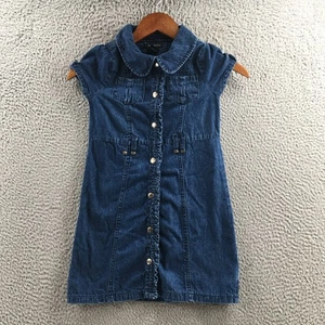 Calvin Klein Jeans Denim Dress Womens 6 Blue Cotton Button Front Cap Sleeve - Picture 1 of 19