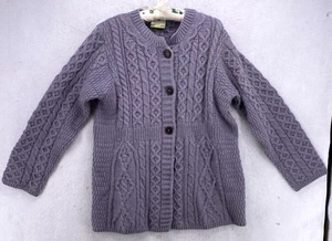 Carraigdonn Women’s Purple Cable Knit Wool Cardigan Sweater Size M Ireland - Picture 1 of 9