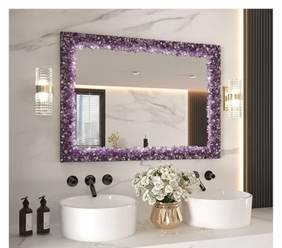 Handcrafted Amethyst Bathroom Wall Mirror | Luxury Purple Crystal Vanity Decor | - Image 1 of 4
