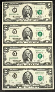 UNCUT SHEET OF 4 - 1976 $2 STAR NOTES - PHILADELPHIA DISTRICT C00739129* - Picture 1 of 4