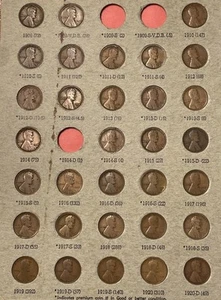 1909 - 1934 Lincoln Wheat Cent 1c Penny Incomplete Album Lot Missing 4 - Picture 1 of 7