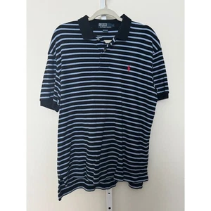 Polo Ralph Lauren Mens Navy Blue Striped Polo Shirt Cotton Size L Preppy - Picture 1 of 4