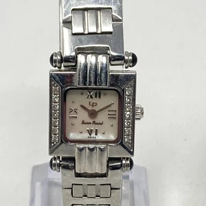 Vtg Lucien Piccard Watch Women 20mm Silver Tone Pave MOP Swiss New Battery 7.25" - Picture 1 of 16