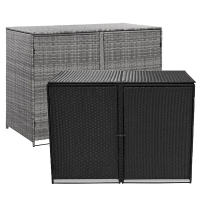 Mülltonnenbox Müllbox Mülltonnenverkleidung 2er Tonnen Polyrattan Gartenbox Neu - Bild 1 von 4