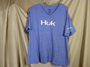 Huk Performance Fishing Women's 50/50  Blue V-Neck Top T Shirt Key West FL.  r - Picture 1 of 5