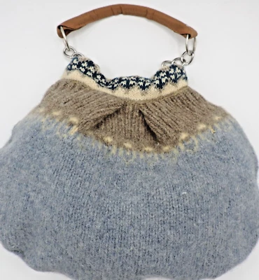 Cartera/bolso suéter hecho a mano fieltro lana azul/beige correa decorativa forrada/bolsillo Foto 1 de 4