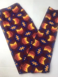 Lularoe Tc Leggings Maroon Background Yellow Blue Orange Aztec Design - Picture 1 of 2