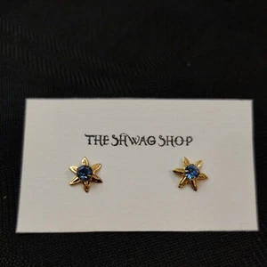 Beautiful Vintage Gold Tone Starfish Earrings with Blue Stone / Glass - Picture 1 of 4