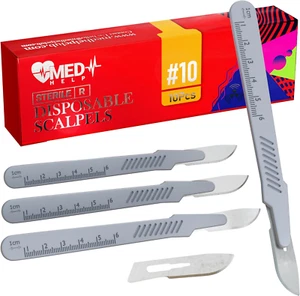Medhelp 10 Stück Einweg Skalpelle #10 - Dermaplaning Werkzeug Skalpellklingen mit P - Bild 1 von 7