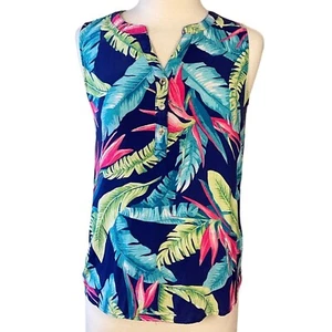 Caribbean Joe ärmelloser Pullover Schlitzausschnitt hell tropisch Palmenmuster Oberteil PM - Bild 1 von 9