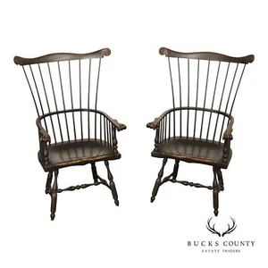 Ashlen Pair of Crackle Painted Windsor Armchairs - Picture 1 of 15