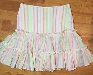 Talbots Kids Girls Sz 10 Woven Ruffle Pastel In White Stripe Easter Summer Skitt - Picture 1 of 6
