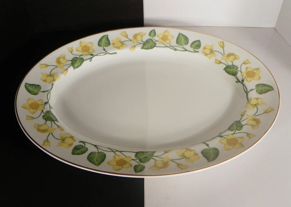 Wedgwood KINGCUP 大号椭圆形肉盘 17 英寸亮黄色黄油杯花 — 第 1/4 张图片