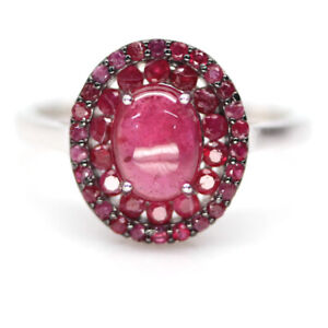 Heated Red, Pink Ruby 925 Sterling Silver Ring Sz 8 White Gold Plated