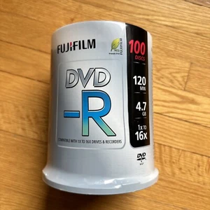FUJIFILM DVD-R 120 MIN 4.7 GB 1x to 16x, 100 PACK SPINDLE,BRAND NEW SEALED - Picture 1 of 5