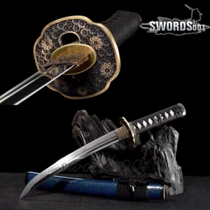 BLUE JAPANESE SAMURAI SWORD TANTO CLAY TEMPERED T10 CARBON STEEL UNOKUBITSUKURI - Picture 1 of 10