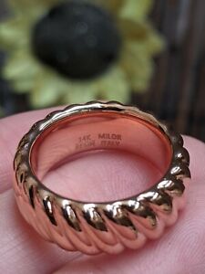 14k Resin Rose Gold Color Milor Italy Ridged Ribbed Band Ring Size 7