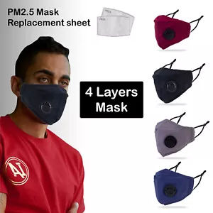 Baumwolle Gesichtsmaske waschbar wiederverwendbar atmungsaktiv mit PM2.5 Filter Tasche Luftventil - Bild 1 von 33