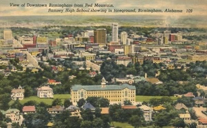 Postal de lino de Alabama en primer plano de la escuela secundaria Ramsey del centro de Birmingham - Imagen 1 de 2