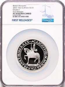 2023 GB Silver 10oz £10 NGC PR70UC King Charles I First Release BMS TOP POP - Picture 1 of 4