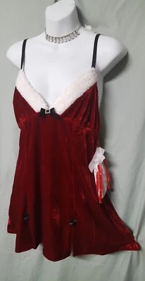 Camisón Babydoll Rojo Papá Noel Corto Sexy TERCIOPELO BORGOÑA 2X REGALO BUSTO 44" Foto 1 de 4