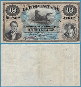 ARGENTINA Buenos Aires 1-1-1869 10 Pesos P-S485a XF RARE - US Seller - Picture 1 of 1