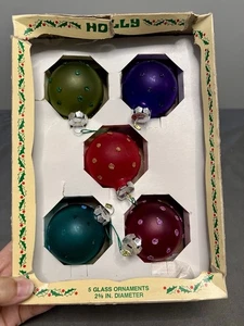 VTG Set Of 5 Holly Hand Blown Glass Bulbs W/ Sparkling Polka Dots - Picture 1 of 8