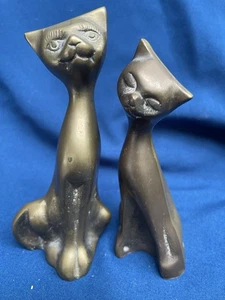 Paar Vintage Messing Kätzchen Katze Figuren MCM tolle Gesichter. 6” & 7” - Bild 1 von 12