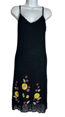 Vestido sin Mangas Papell Y2K Crochet Negro Bordado Cuentas Floral Capricho Hada M Foto 1 de 4