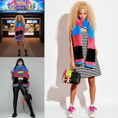 Betsey Johnson xox Trolls Faux Fur Colorful Colorblocked Muffler Scarf 6” X 70” - Image 1 of 4