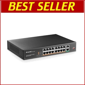 High Power 16-Port Unmanaged PoE Switch with Gigabit Uplink Connections - Picture 1 of 9