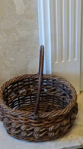Vintage knotted natural fibre and split wood basket, natural aesthetic handmade - Picture 1 of 11