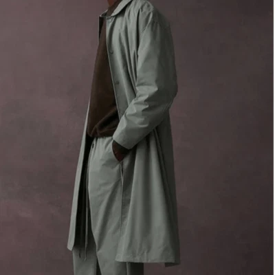 NWT New Fear of God Essentials Long Twill Coat Sycamore Grayish Green Medium - Image 1 of 4