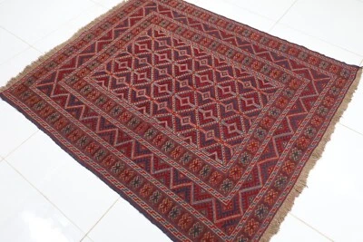 5 x 5 ft Accent Area Rug 4'9 x 5'4 Afghan Hand Knotted Wool Living Room Rug - Image 1 of 4
