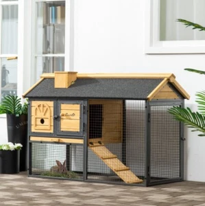 Rabbit Hutch 2Tier Small Animal Guinea Pig Bunny Enclosure Cage Ramp Outdoor - Picture 1 of 11